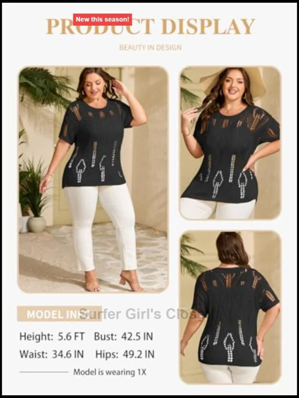 Plus Size Crochet Hollow Out Half Sleeve Summer Sweater Beach Cover Up